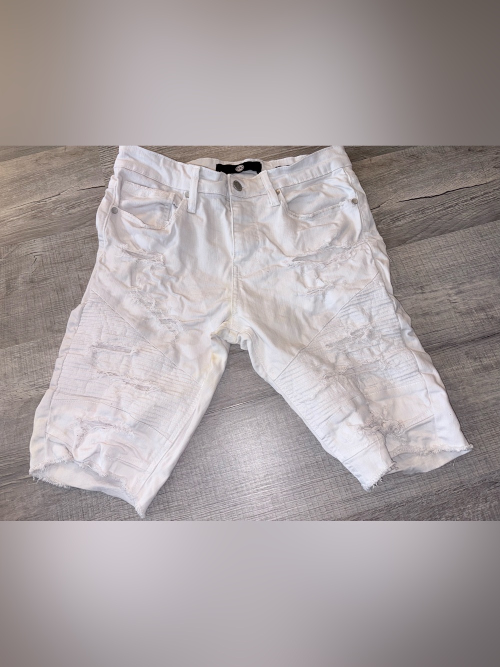 Jordan Craig Shorts Mens 34 White Distressed Denim Ripped Bermuda Long moto